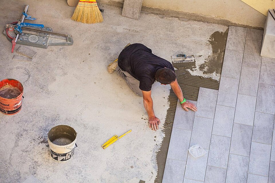 Pngtree Worker Installing Ceramic Floor Tiles Worker Layer Adhesive Photo Image 38756654